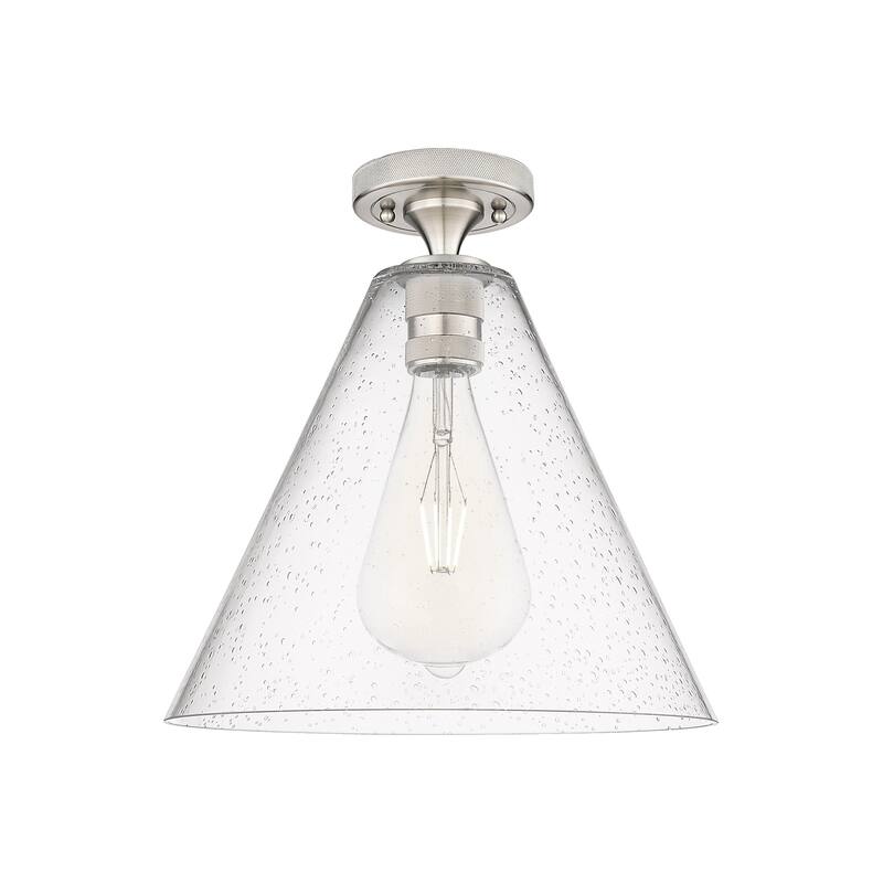 Innovations Lighting 434-1F-10-12 Crown Point Flush Cone Crown Point - Satin Nickel / Seedy