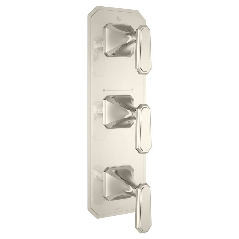 DXV Belshire Three-Handle Thermostatic Valve Trim with Lever Handles - Platinum Nickel