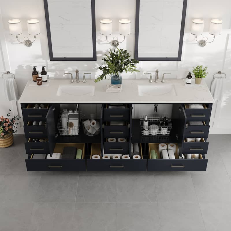 Eviva Storehouse 84"W Bath Vanity with Carrara Quartz Countertop