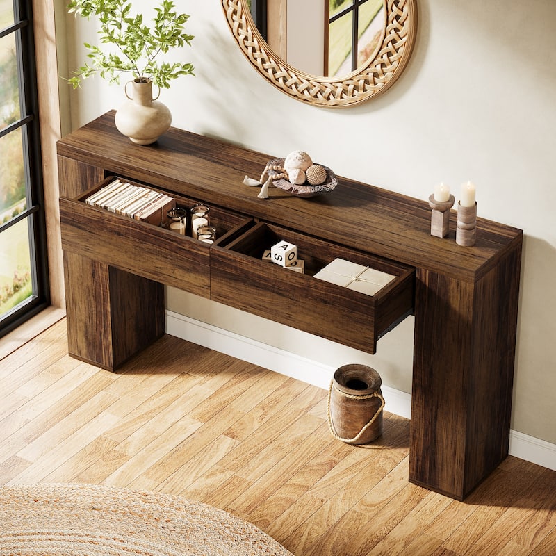 63" Industrial Console Sofa Table with Drawers for Entryway