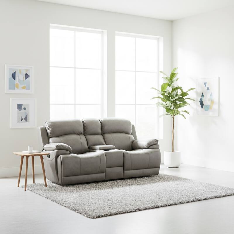 Estella Grey Italian Leather Contemporary Power Reclining Loveseat