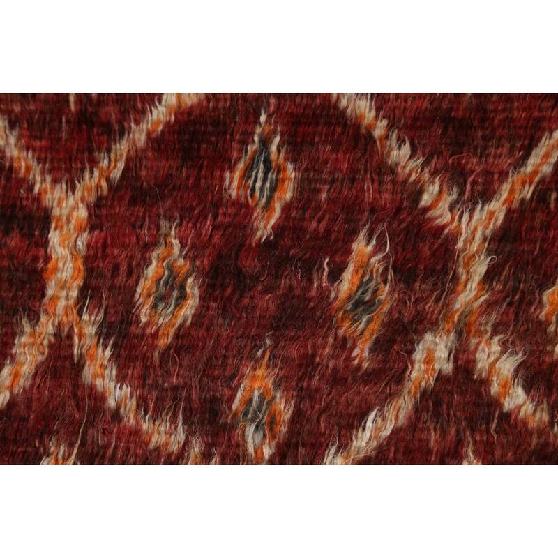 Hand Knotted Oriental 100% Wool Carpet Modern Tribal Red Moroccan Area Rug - 6' 5'' X 4' 8''
