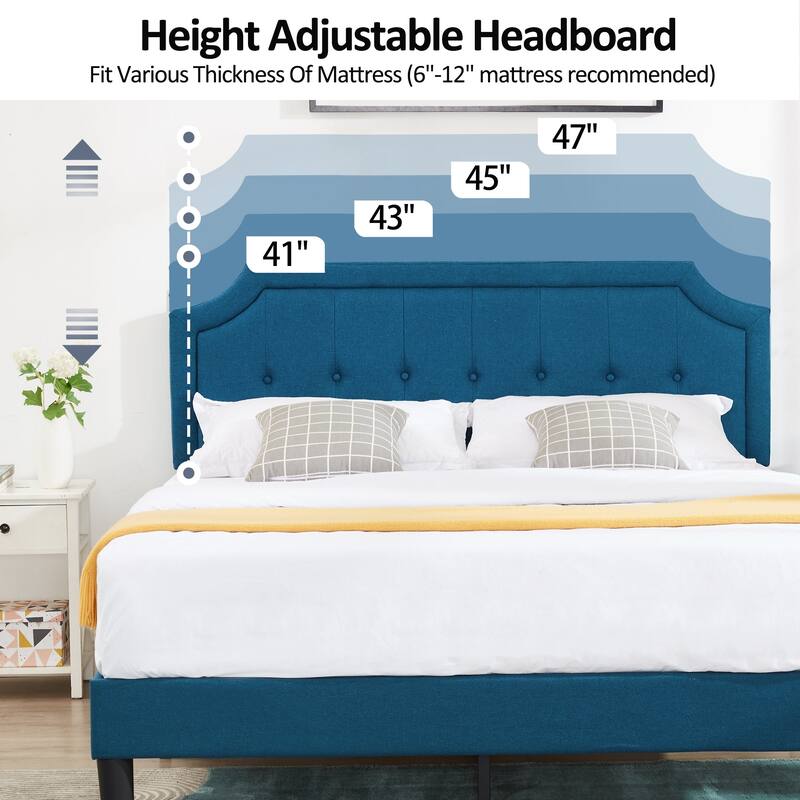 Javlergo Modern Upholstered Bed Frame with Height Adjustable Headboard, No Box Spring Needed