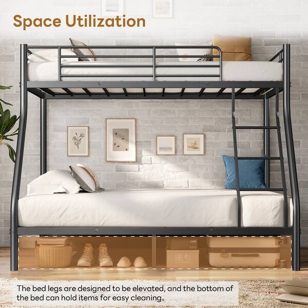 slide 2 of 8, Metal Bunk Bed, Twin Over Full Size Support Black