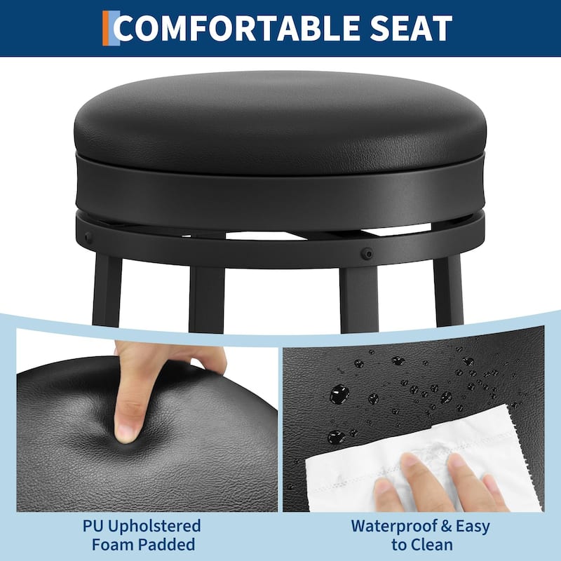 30'' Swivel Bar Stools Set of 4, Counter Height Bar Stools with Footrest，Backless Round Design with Waterproof