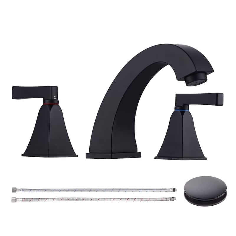 WOWOW 8 in. Widespread Double Handle Bathroom Faucet - Matte Black