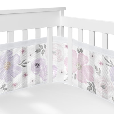 Boho Floral Girl Sweet Jojo Designs + BreathableBaby Breathable Mesh Crib Liner Anti Bumper Pad Bohemian Farmhouse Watercolor