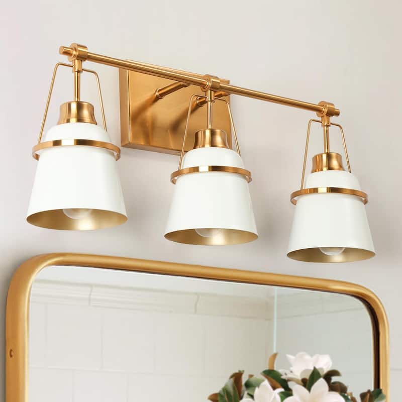 Modern Contemporary White 3-Light Bathroom Vanity Lights with Cone Metal Shade - L 22''
