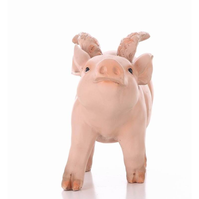 Pig with Wings Outdoor Garden Statue - 12.5" - Pink
