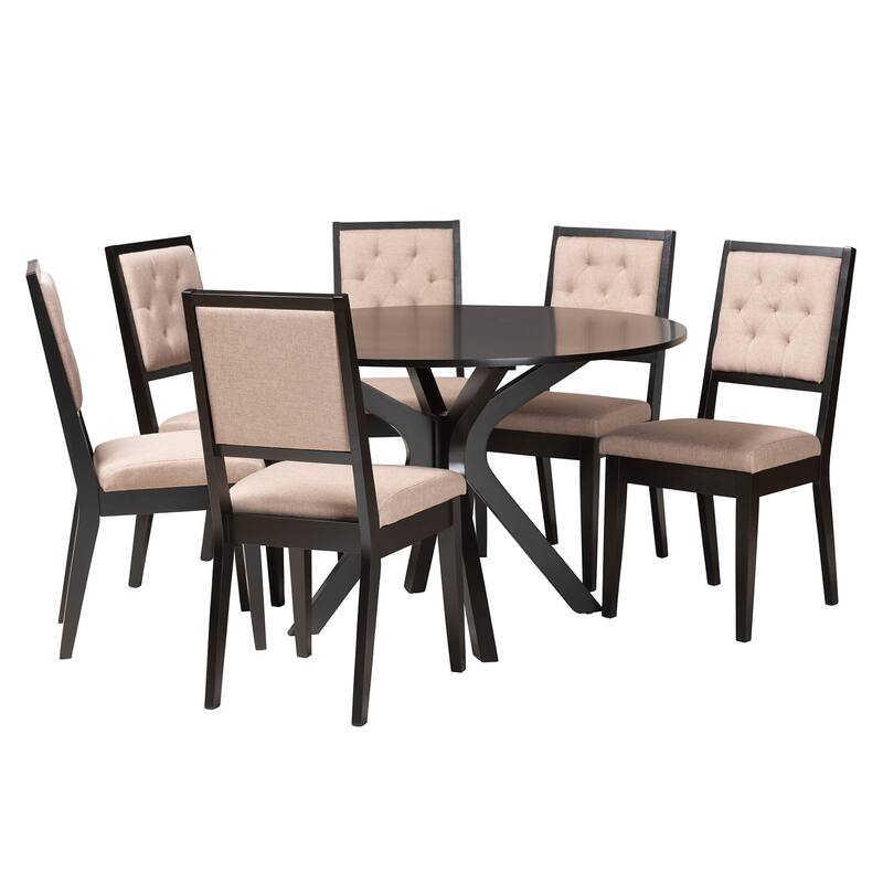 Mana Modern Dining Set - 7-Piece - Beige, Dark Brown