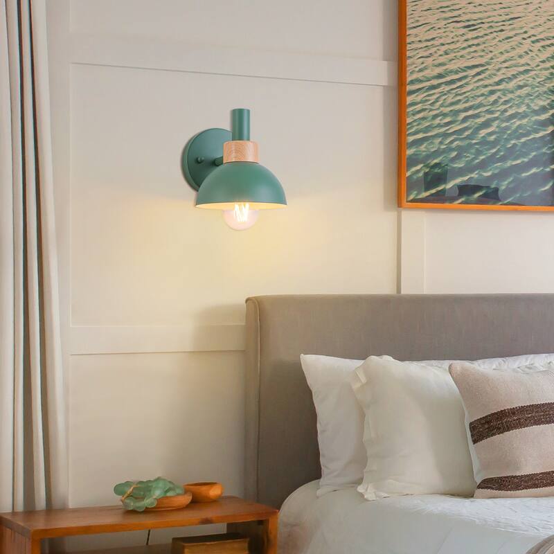 Contemporary 1-Light Dome Macaron Wall Sconce Barn Light - Green - H6.3" × W5.9" × D8.1"