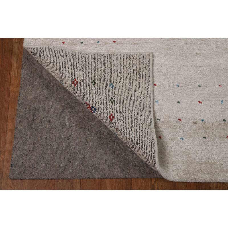 Tribal Gabbeh Oriental Area Rug Handmade Beige Silk Carpet - 8'10" x 11'6"