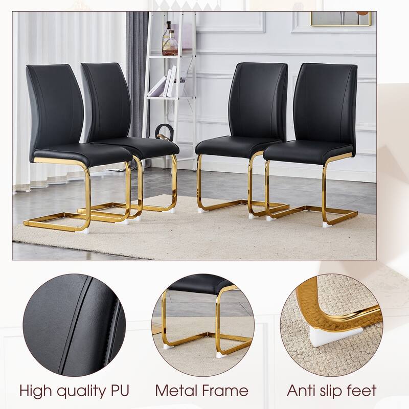 Luxury 7-Piece Dining Table Set 63-Inch Rectangular Glass Table with 6 Faux Leather Chairs Modern Kitchen Dining Table Set for 6