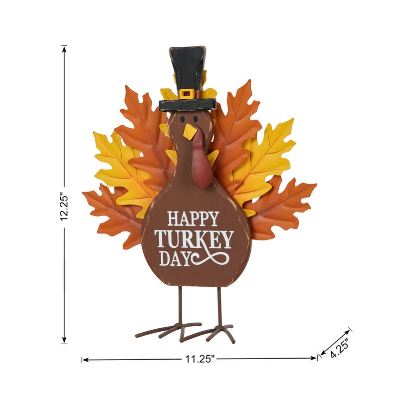 Glitzhome Thanksgiving Wooden Turkey Table Decor Wall Hanging Signs