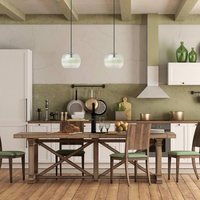 Adelaide River of Goods Gold Metal and Green/White Glass 9.8-Inch Pendant Light with Adjustable Hanging Cord