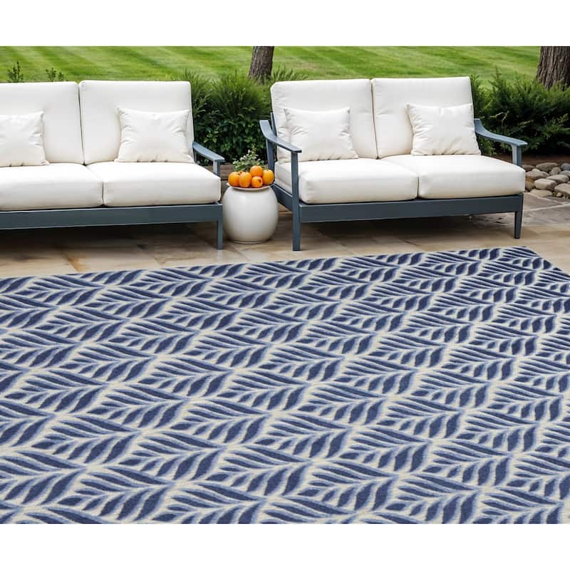 Tafi Lush Floral Weather Resistant Trendy Modern Outdoor Rug - 8' X 11' - 8' X 11' - Blue