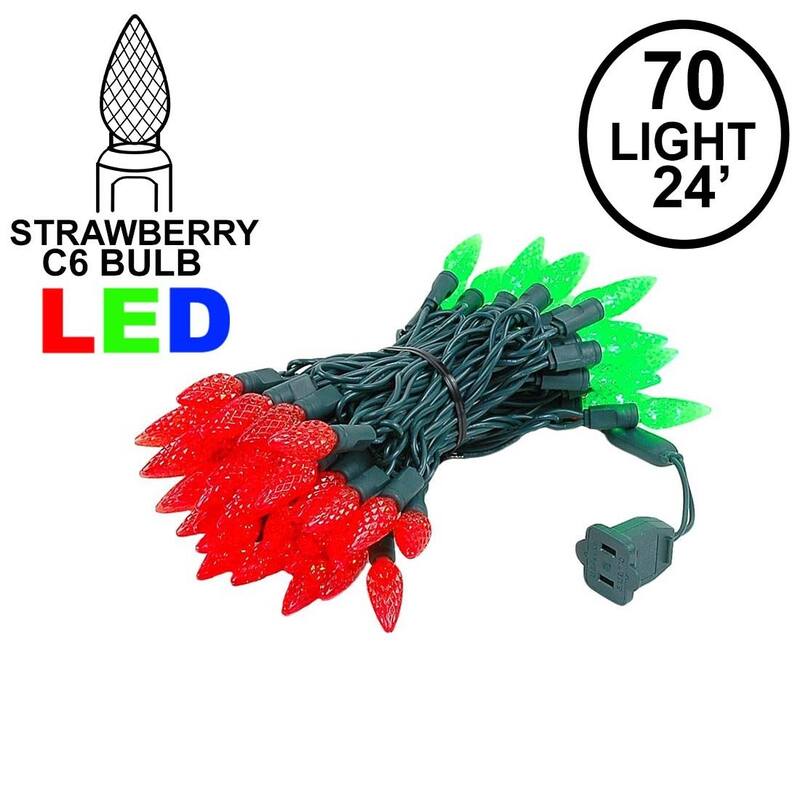 70 Light C6 LED Christmas Mini Light Set, Red/Green, Green Wire, 24 Feet - Large