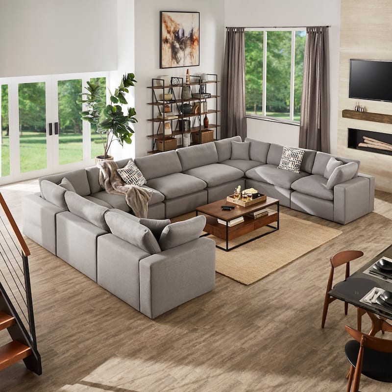 Anka Grey Linen Down Filled Cushioned 9-Seat Sectional Sofa by iNSPIRE Q Modern