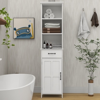 White Floor Standing Cabinet with 1 Door and 1 Drawer, Bathroom Storage ...