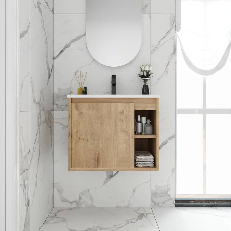 Bathroom Vanity With Sink In 24/30 Inch, Floating Bathroom Vanity With Soft Close Door - 24"W x 18.3"D x 19.7"H - Imitative Oak