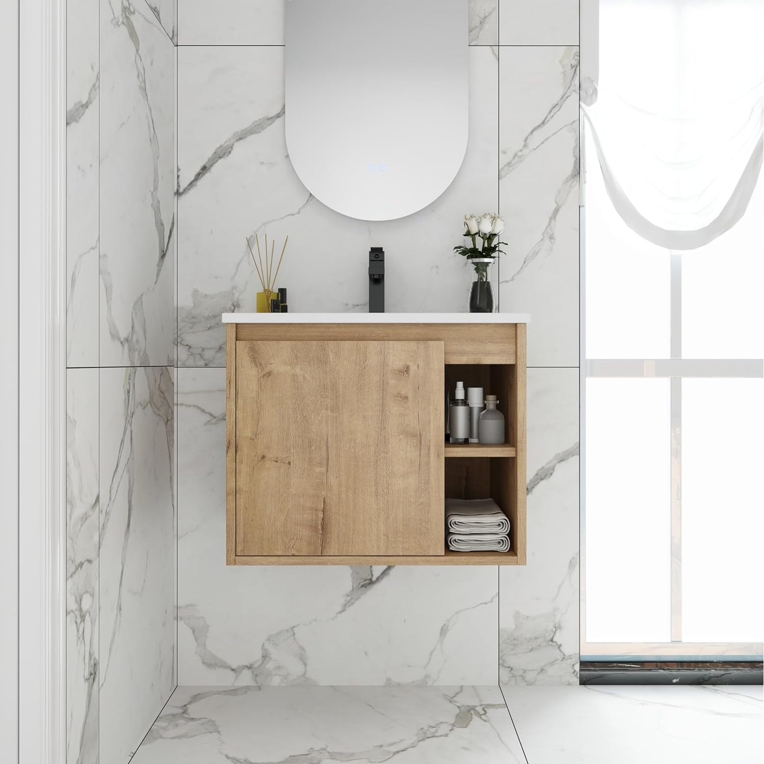 Bathroom Vanity With Sink In 24/30 Inch, Floating Bathroom Vanity With Soft Close Door