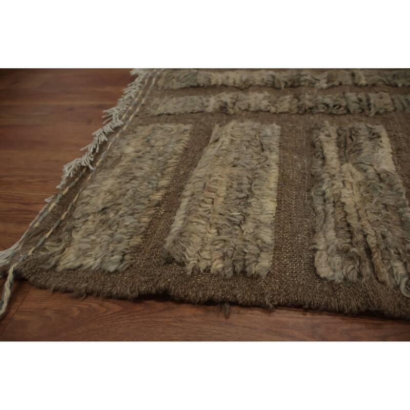 Hand Knotted Oriental 100% Wool Carpet Modern All-Over Brown Moroccan Area Rug - 13' 10'' X 10' 0''