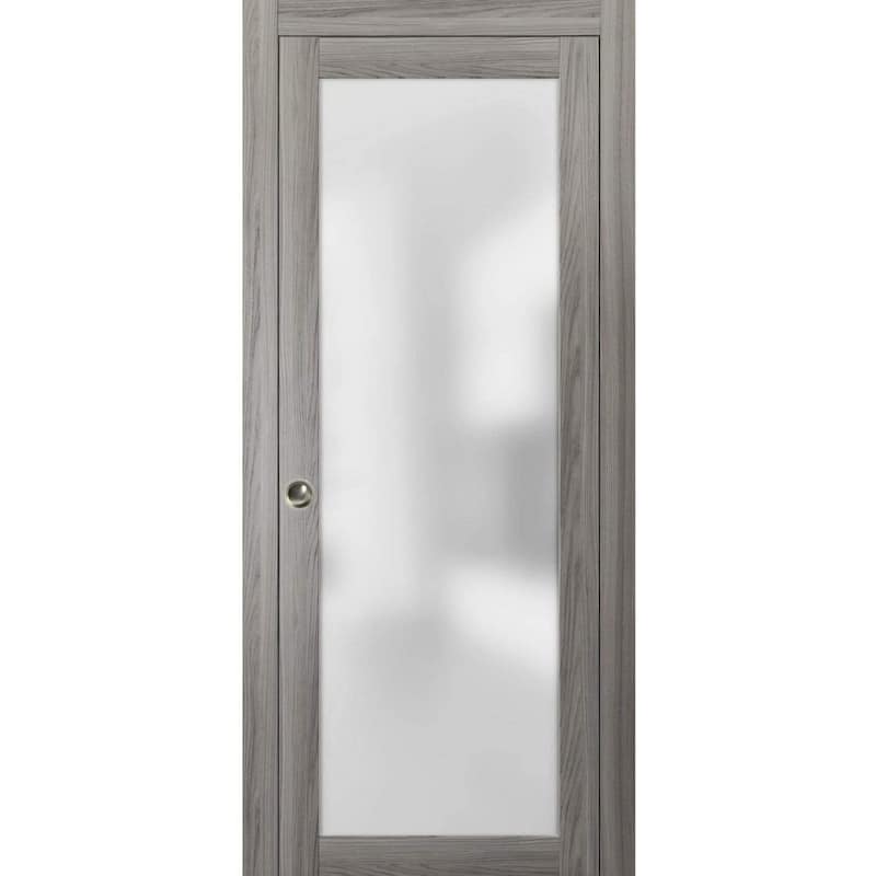 SartoDoors Planum 2102 | Interior French Doors French Door | Solid Wood w/ Glass | Hardware Set | 18x80, Oak - Grey - 24 x 84
