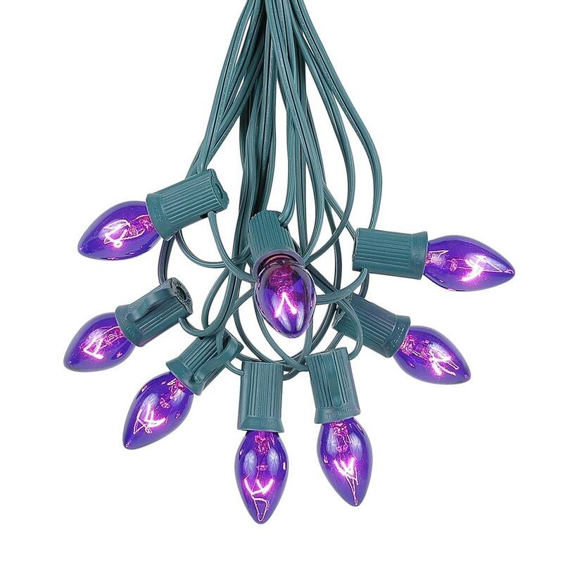 25 Foot C7 Christmas Light Set, Hanging Patio String Lights, Green Wire
