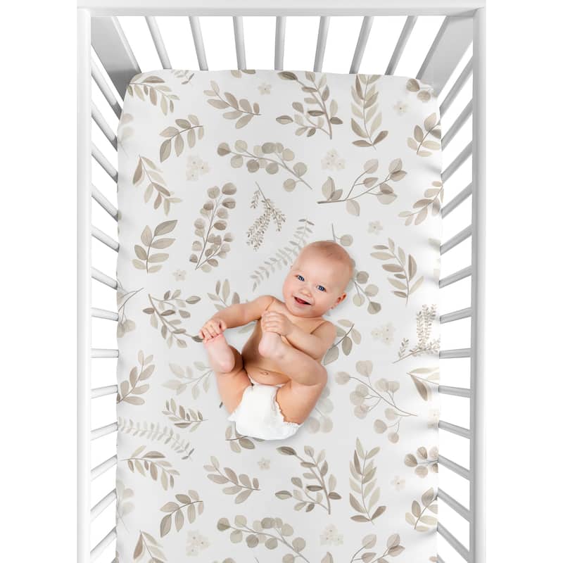 Sweet Jojo Designs Floral Leaf Boy Girl Gender Neutral Unisex 2 Pack Fitted Crib Sheets Ivory Boho Bohemian Watercolor Woodland