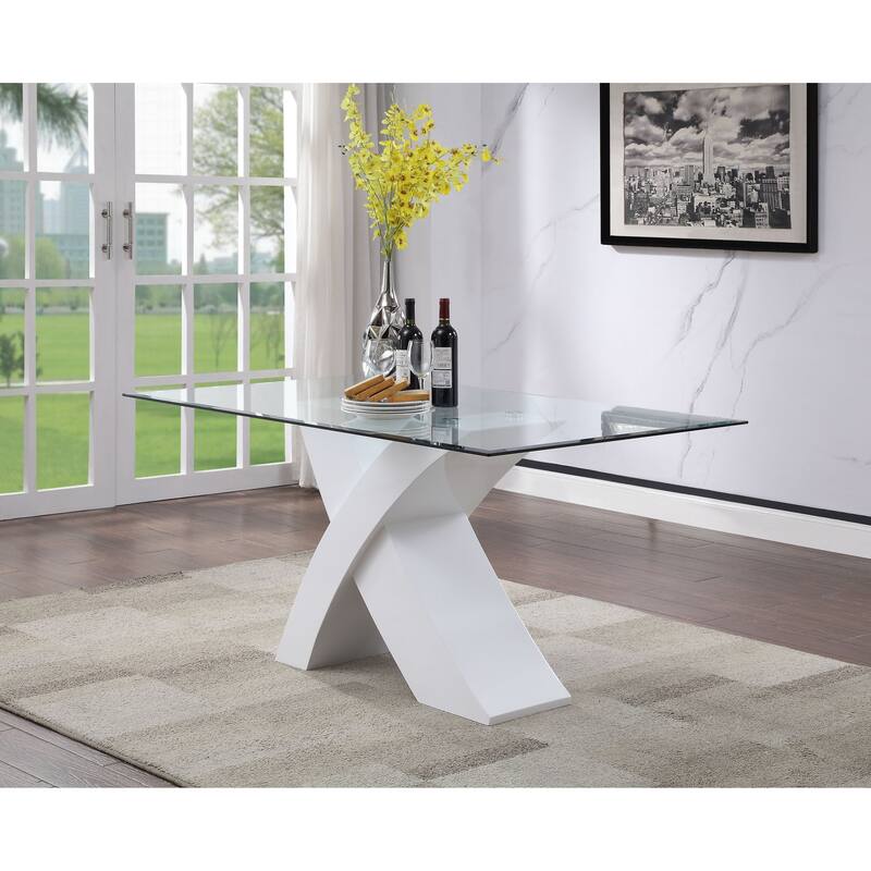 Pervis Clear Glass Top & High Gloss Dining Table