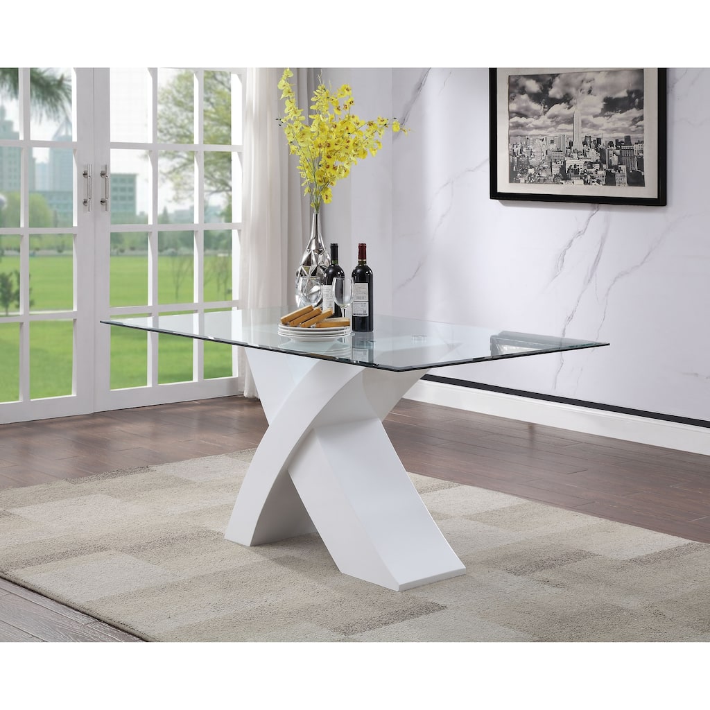 Pervis Clear Glass Top & High Gloss Dining Table