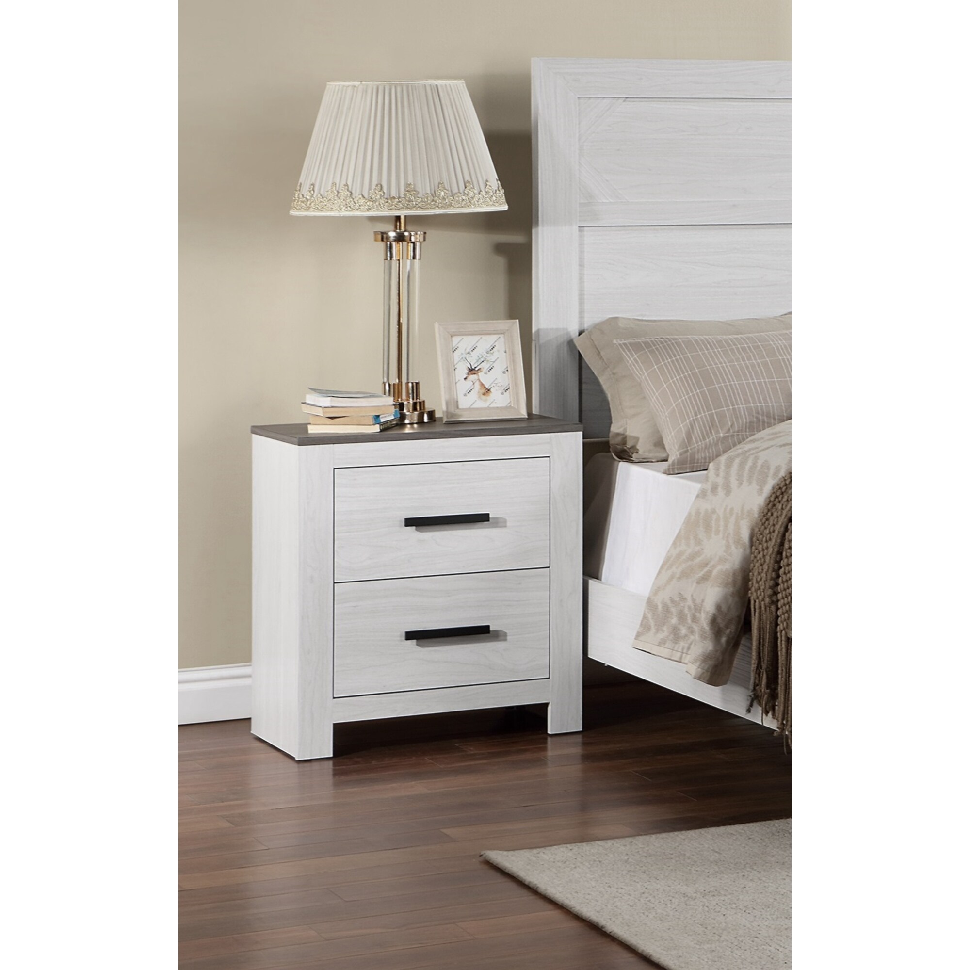 White Color 1pc Nightstand Paper veneer Bedroom Furniture 2Drawers