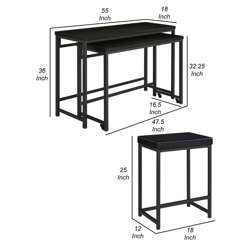 Havel 4pc Dual Counter Table Set with 2 Stools, USB, Black Faux Leather