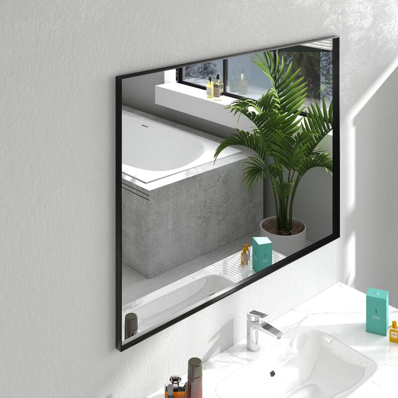 Organnice Rectangular Mirror Modern Black Frame Bathroom Vanity Mirror Clean Glass