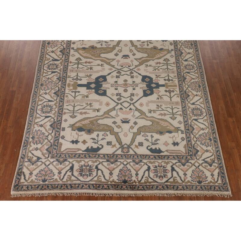 Beige / Ivory Oushak Oriental Area Rug Handmade Wool Carpet - 8'0"x 9'11"
