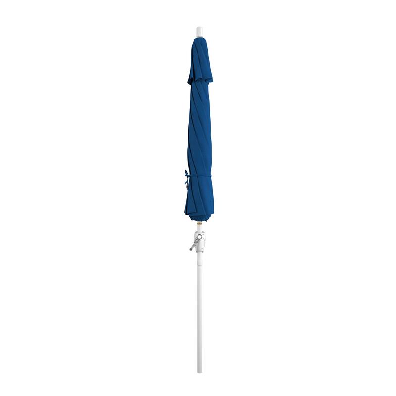 California Umbrella 9' Rd. Aluminum Patio Umbrella, Crank Lift with Push Button Tilt, White Finish, Pacifica Fabric