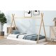 preview thumbnail 3 of 8, Twin Size Tent Floor Bed with X-Shaped Railings, Triangle Structure, Solid Wood Frame, and Hanging Board, White+Natural