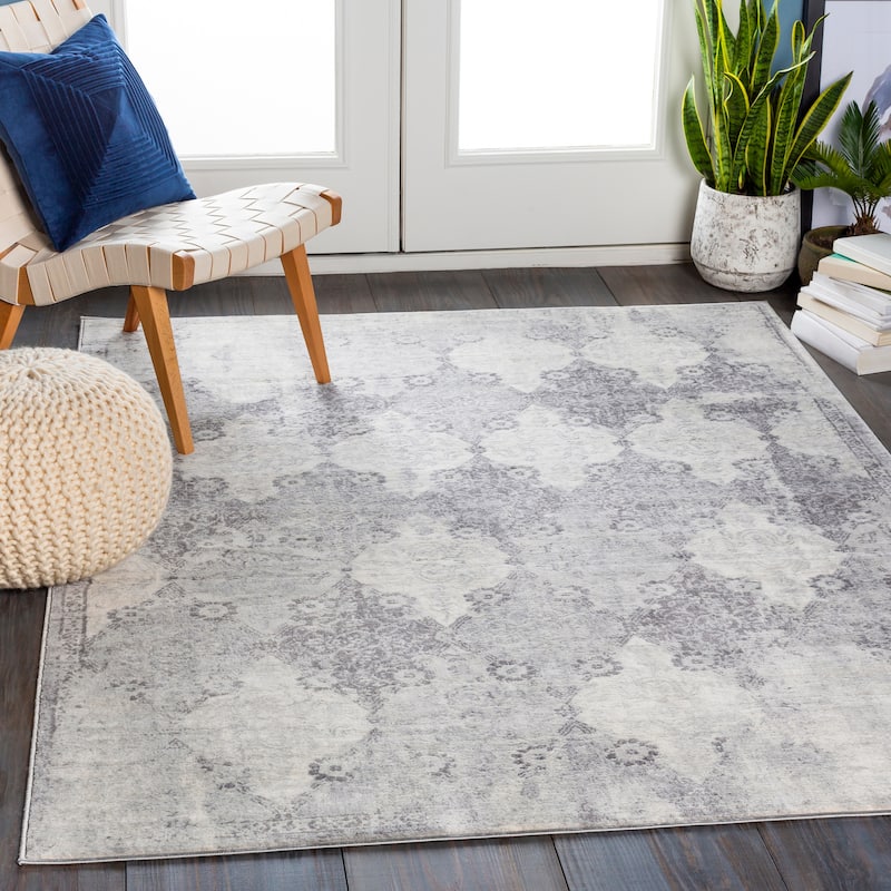 Raj Medallion Trellis Area Rug - 9' x 12' 3" - Grey