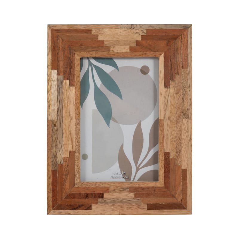 Sagebrook Home Handcrafted Wood Picture Frame with Glass Panel and Geometric Detailing - 6.5" x 1" x 8.5"