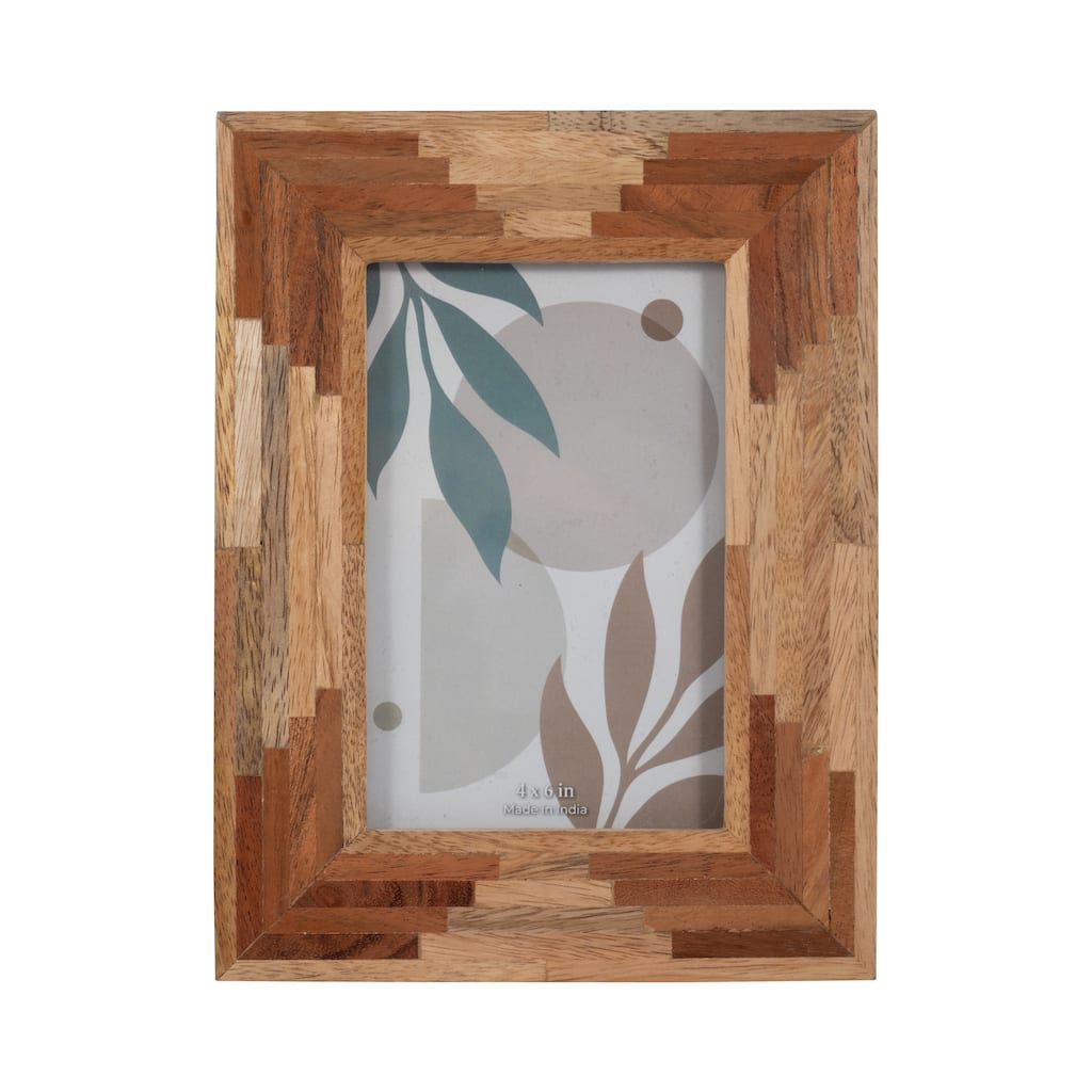 Sagebrook Home Handcrafted Wood Picture Frame with Glass Panel and Geometric Detailing