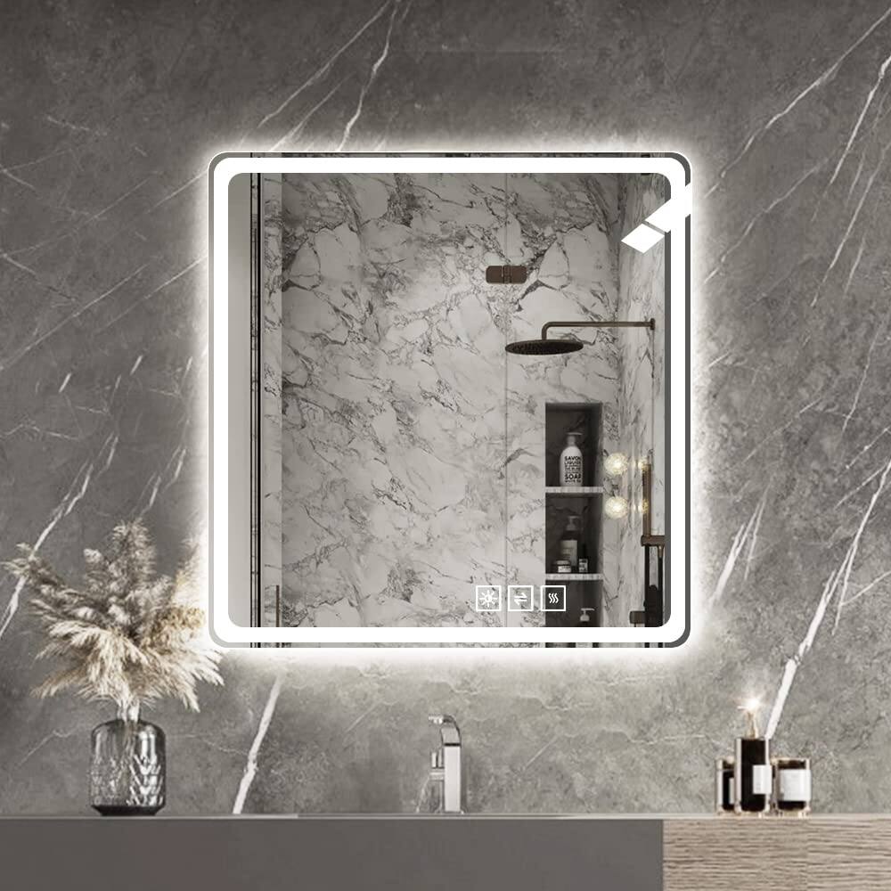 36x36 Inch LED Bathroom Mirror Vanity Mirrors with Front Lights Wall Mounted Anti-Fog Frameless Light 5 mm Copper-Free - Silver