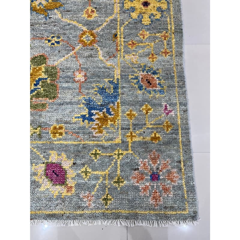 Grey Hand-Knotted Wool Modern Oushak Rug, 9' x 12', plush stylish floor accent - L