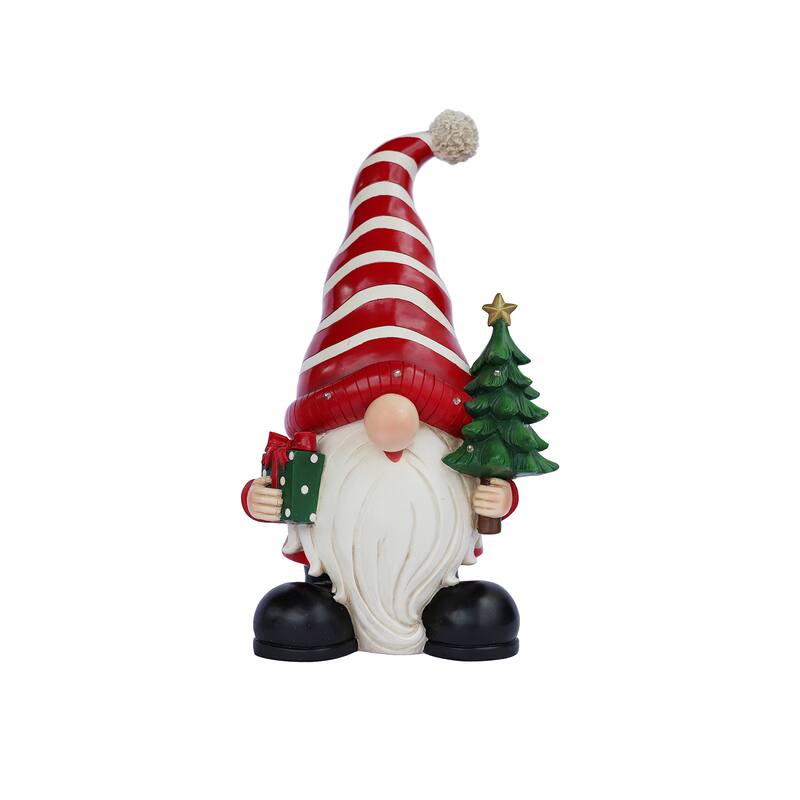 LED Lighted Gnome with Gift and Tree Christmas Figurine - 17.75"