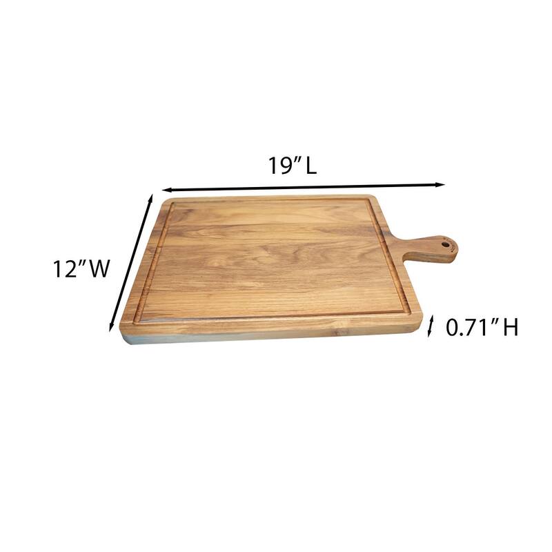 EcoDecors 19" x 12" Teak Cutting Board with Juice Groove & Handles, 100% FSC Certified Edge Grain Wood