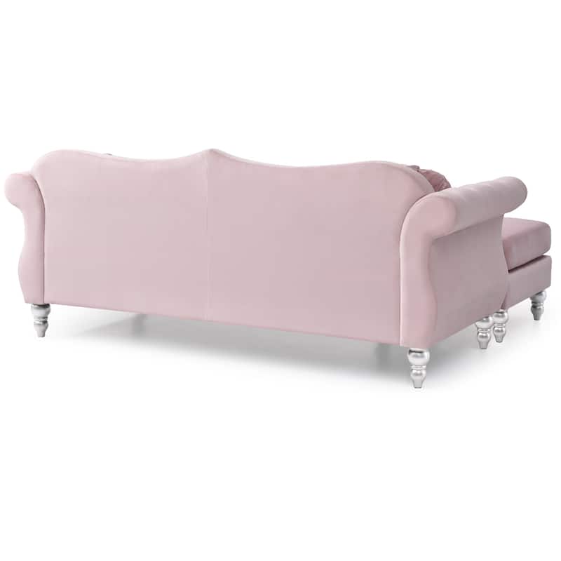 Tufted Velvet Chesterfield Sectional Sofa with Throw Pillows - 81" - Pink
