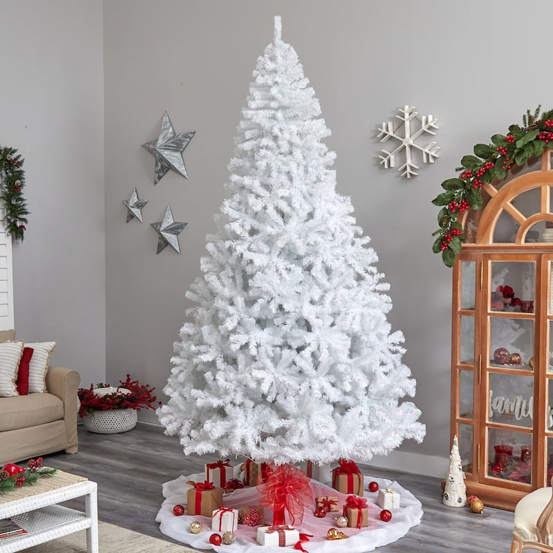 10ft. White Artificial Christmas Tree with 2200 Branches and 800 LED Lights - Towering Elegant Holiday X-Mas Tree