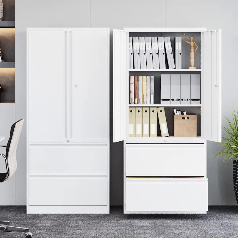 Steel File Cabinets with 2 Drawers for Home Office Warehouse Garage - N/A - White