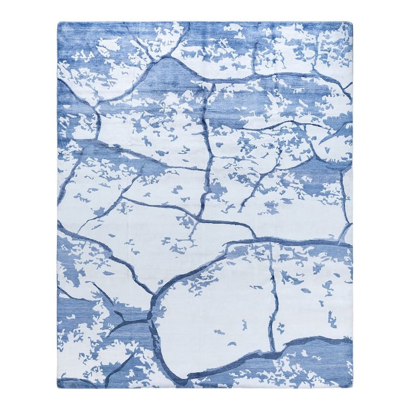 Modern One-of-a-Kind Hand-Knotted Area Rug - Ivory, 8' 1" x 10' 1" - 8' 1" x 10' 1"
