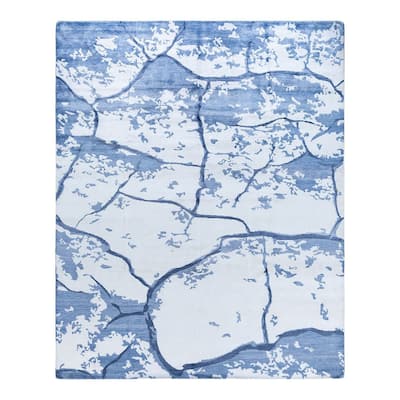 Modern One-of-a-Kind Hand-Knotted Area Rug - Ivory, 8' 1" x 10' 1" - 8' 1" x 10' 1"