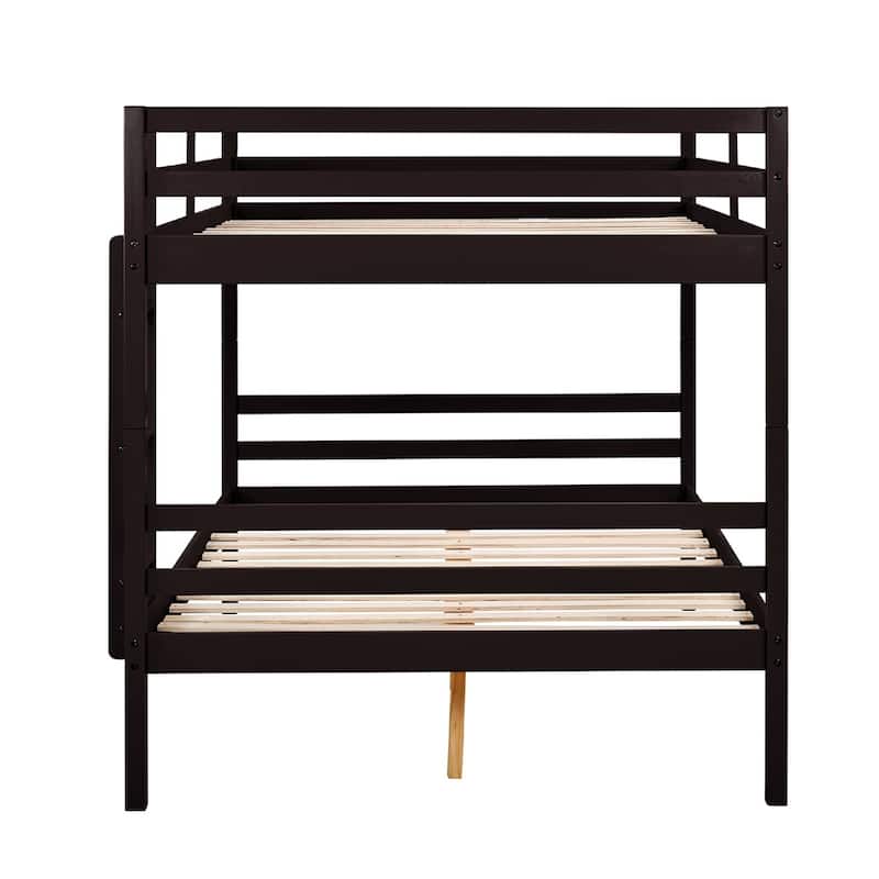 Full over Full Wooden Bunk Bed,High Guardrail,Ladder,Kids Teens,Dorm